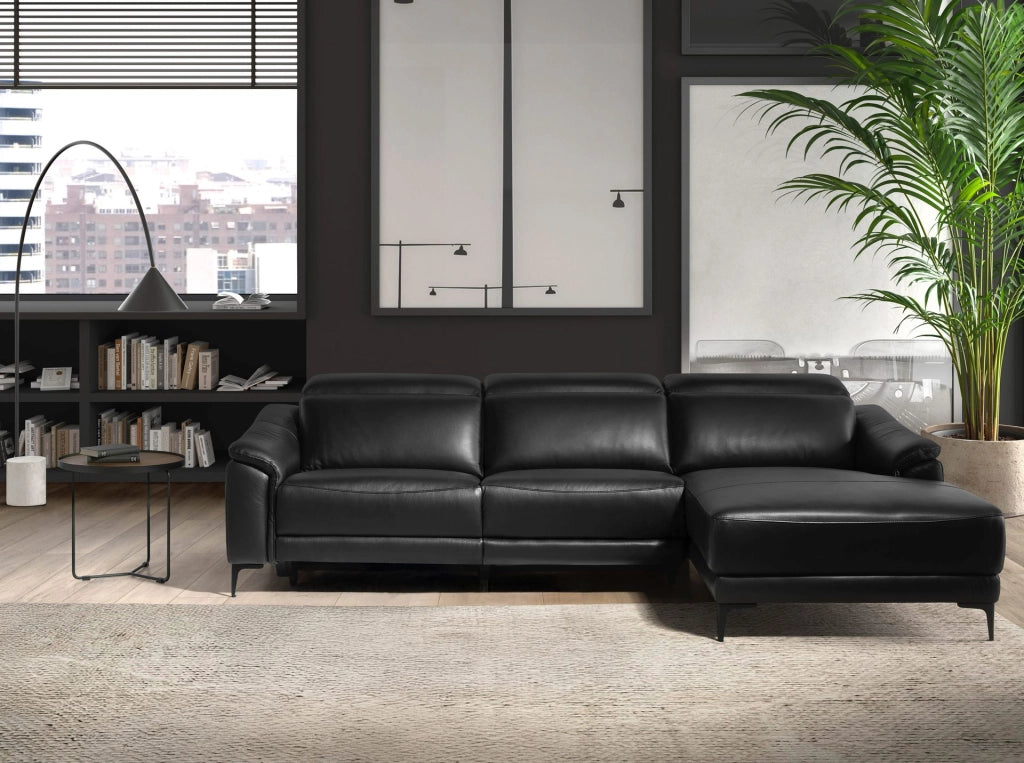 Divano relax con chaise longue destro in pelle nera