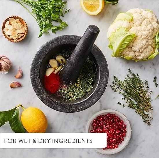 Mortar e Pestello, Bacinella di Macinazione con Martello a Manico, Pestello per Aglio e Salsa, Grinder Manuale per Spezie e Condimenti