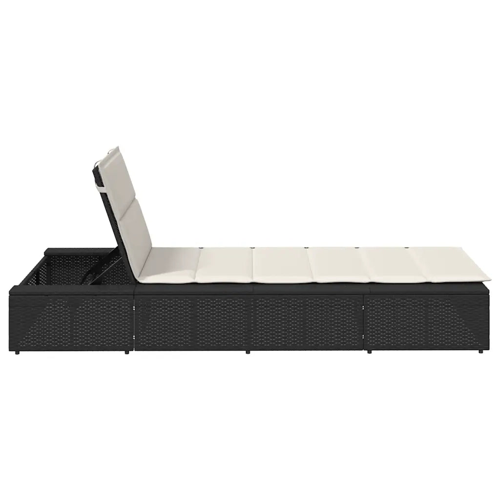 Lettino Prendisole | Sdraio da giardino | Lettino da sole con Cuscino Galleggiante Nero in Polyrattan