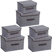 Cassa di stoccaggio pieghevole con coperchio e maniglie - contenitore per abbigliamento - 36 cm/3 pezzi + 26 cm/3 pezzi grigio