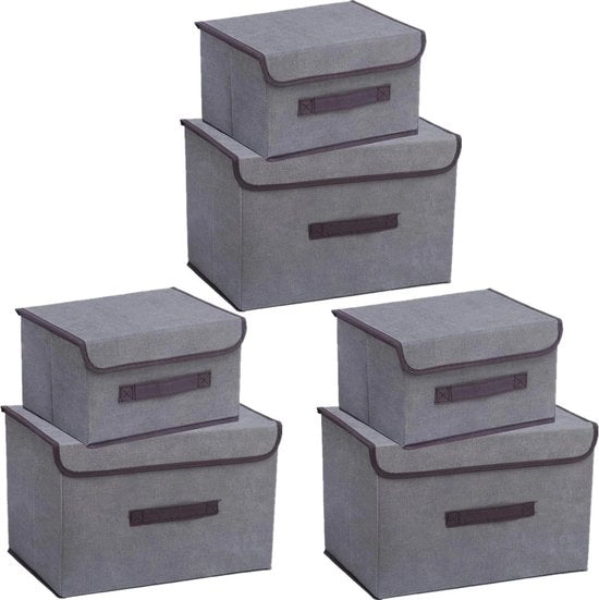 Cassa di stoccaggio pieghevole con coperchio e maniglie - contenitore per abbigliamento - 36 cm/3 pezzi + 26 cm/3 pezzi grigio