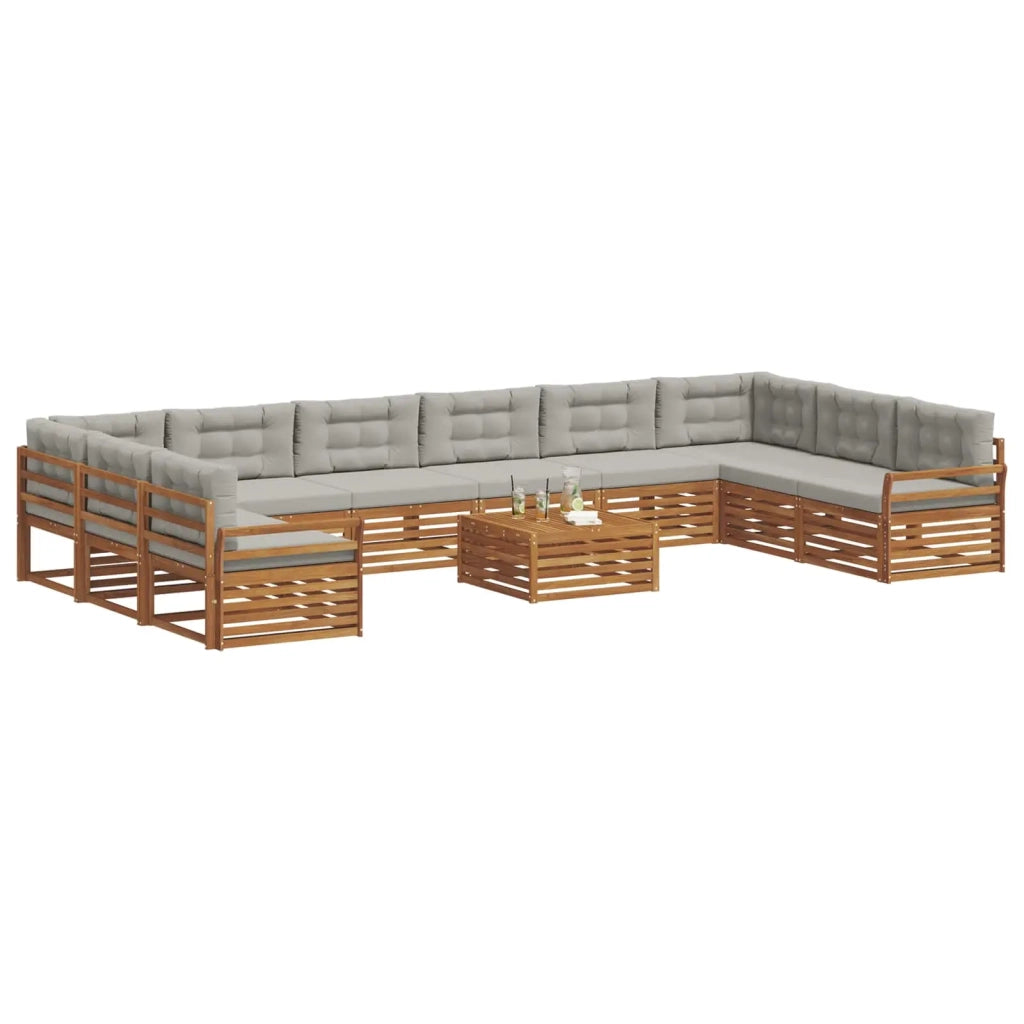 Set divani con cuscino 11 pcs Grigio Naturale e Chiaro