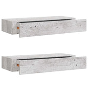 2 pz Mensola | Scaffali con Cassetti Grigio Cemento 60x23,5x10 cm in MDF