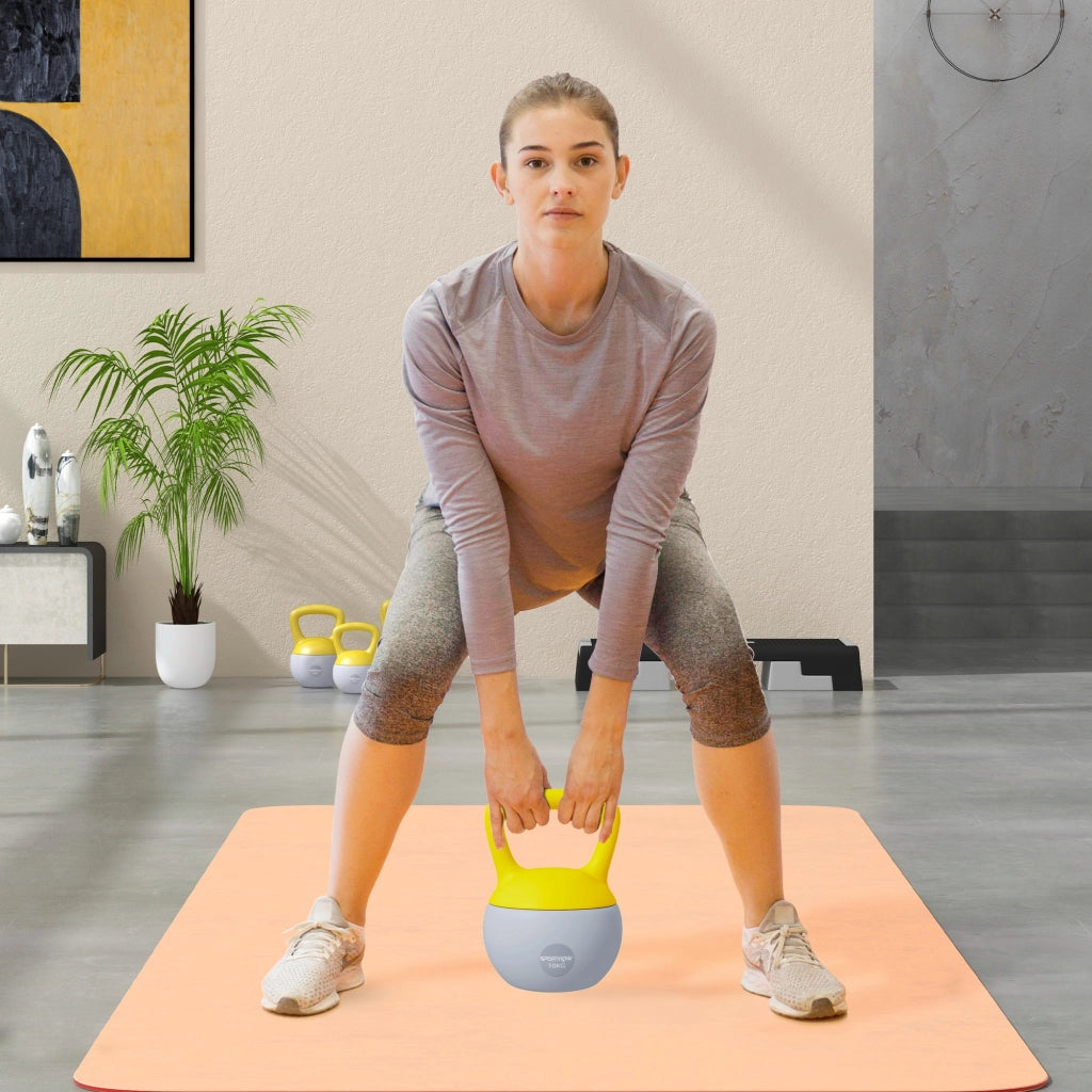 Kettlebell 10kg ¨C Xylo ¨C Impugnatura Antiscivolo Grigio e Giallo