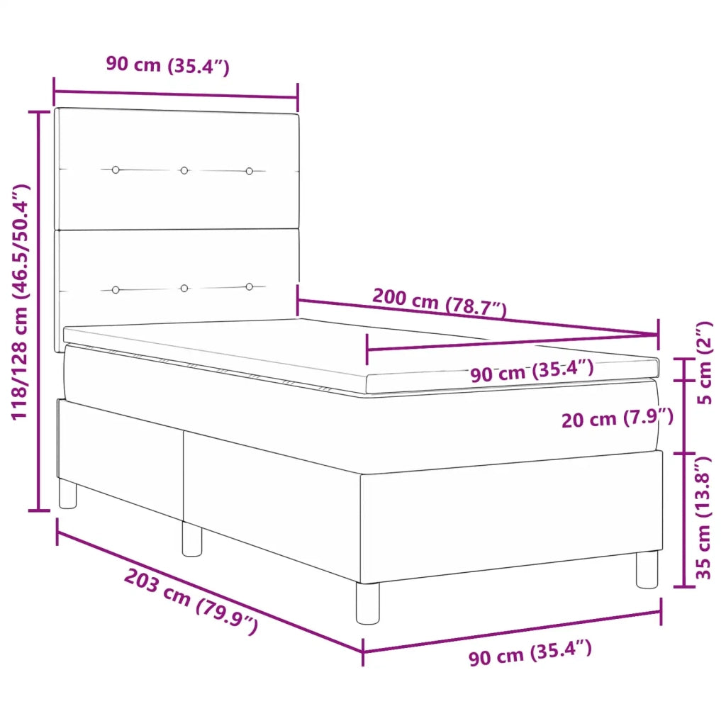 Letto a molle con materasso Grigio scuro 90 x 200 cm Tessuto 3342838