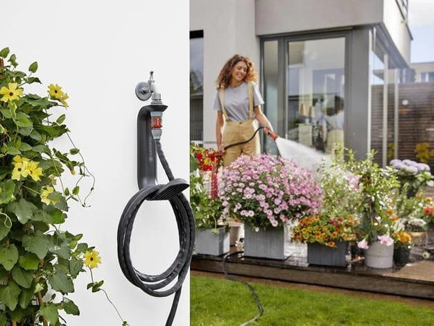 Gardena 18590-20 Liano TapFix Supporto per Tubo da Giardino fino a 20 m Montaggio Senza Viti Resistente UV e Gelo colore Nero