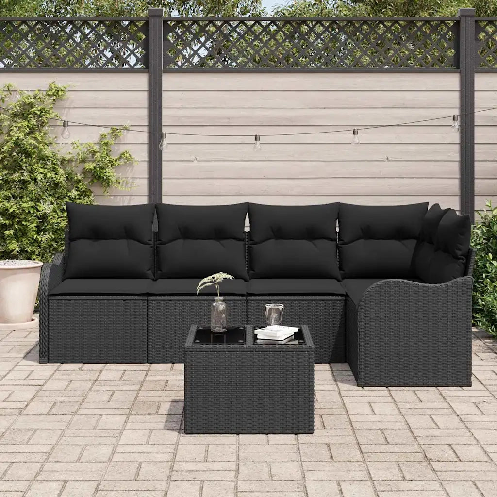 Set Divano da Giardino con archiviazione 6 pcs Nero polyrattan 3354382