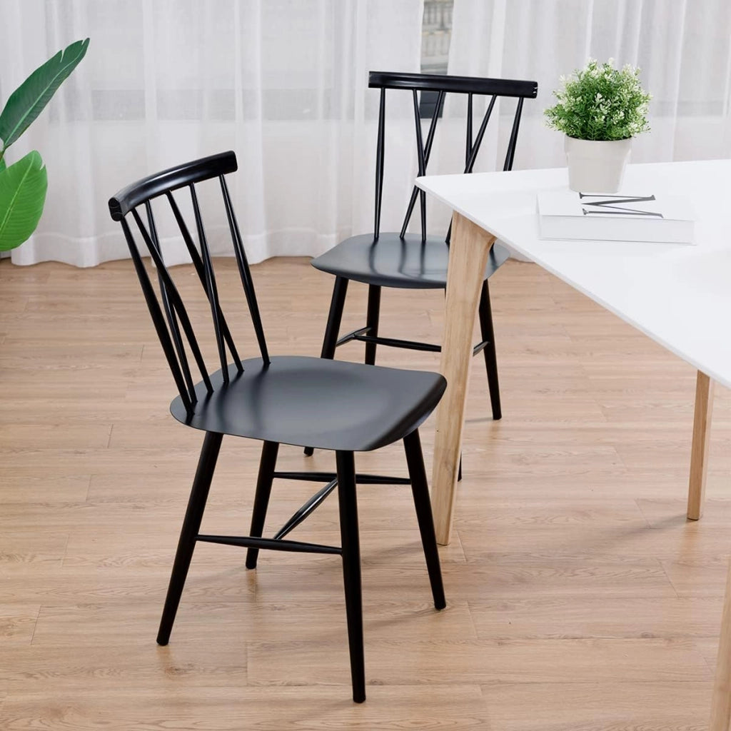 Set di 2 Sedie da Pranzo, Sedia con Schienale e Poggiapiedi, Struttura Robusta in Ferro, Ogni Sedia Portata 150kg, Design Industriale senza Braccioli, Ideale per Bistro, Giardini e Bar, Nero