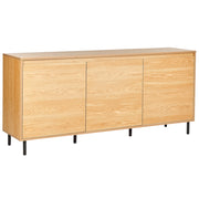 Credenza a 3 ante in legno chiaro con gambe in metallo nero Armadietto indipendente con ripiani Unità di stoccaggio per la casa Credenza minimalista