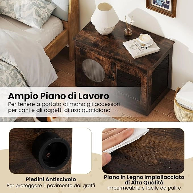 Mobile Lettiera per Gatti 82 x 47 x 60 cm, Casetta in Legno per Animali con Rete Traspirante in Metallo Robusto e Anta, Gabbia Multiuso per Gatti da Interno