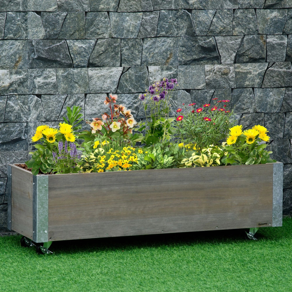 Jardinera Grande con Ruedas ¨C zephmum ¨C Grigio 96x30.6x30 cm