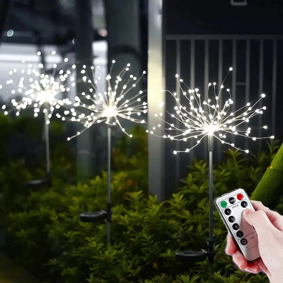 Luci natalizie energia solare Fuochi d'artificio 80 Led Luce Fredda telecomando