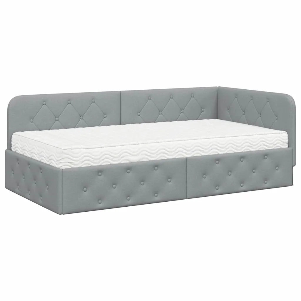 Cornice del letto ad angolo Grigio chiaro 100 x 200 cm Tessuto 3394053