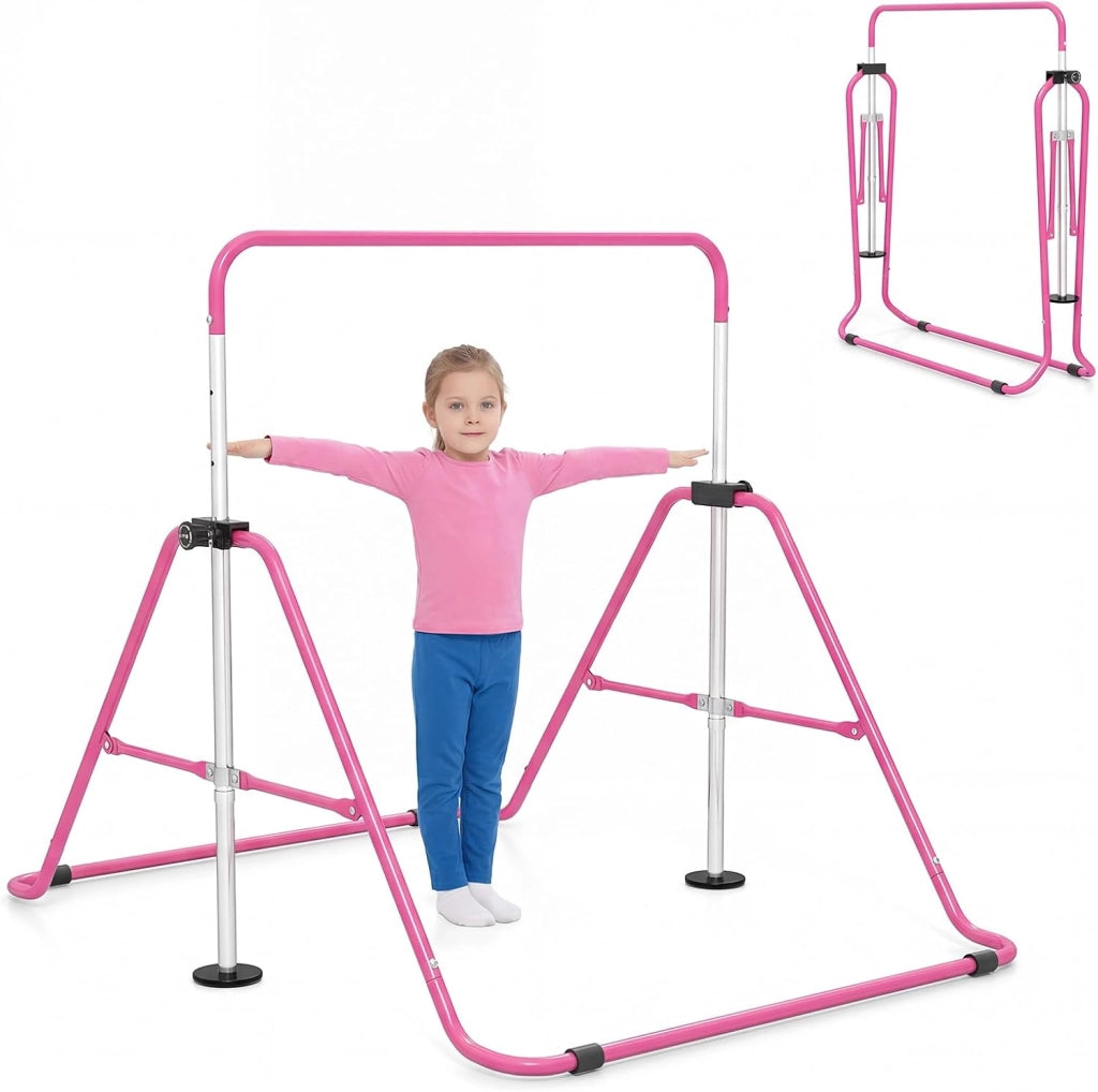 Sbarra Ginnastica Artistica per Casa Pieghevole, Barra Orizzontale Regolabile in Altezza con Base Antiscivolo, Barra Ginnastica per Bambini da 3 a 12 Anni