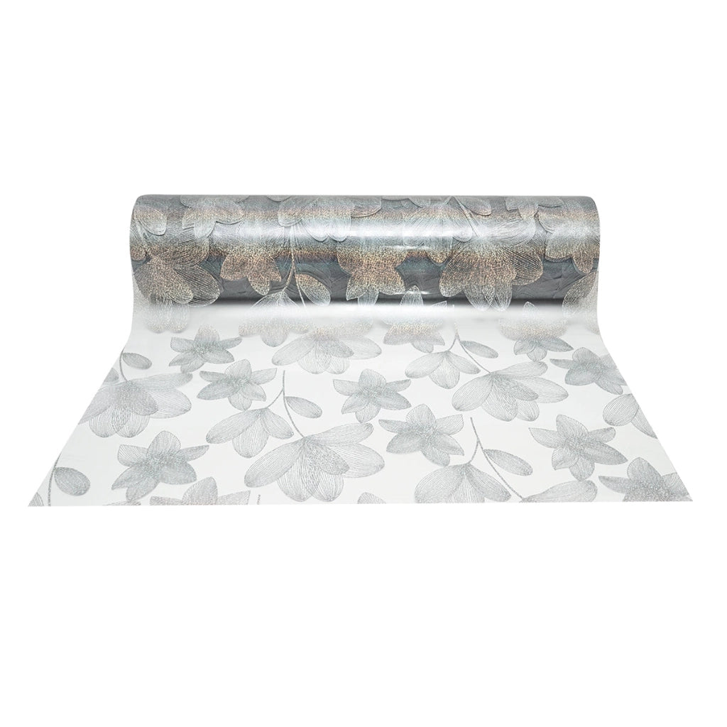 Rotolo pellicola protettiva per tavolo in PVC siliconato trasparente – modello floreale Materiale: PVC siliconato trasparente  Dimensioni rotolo: 0,80 × 20 m Breckner Germany