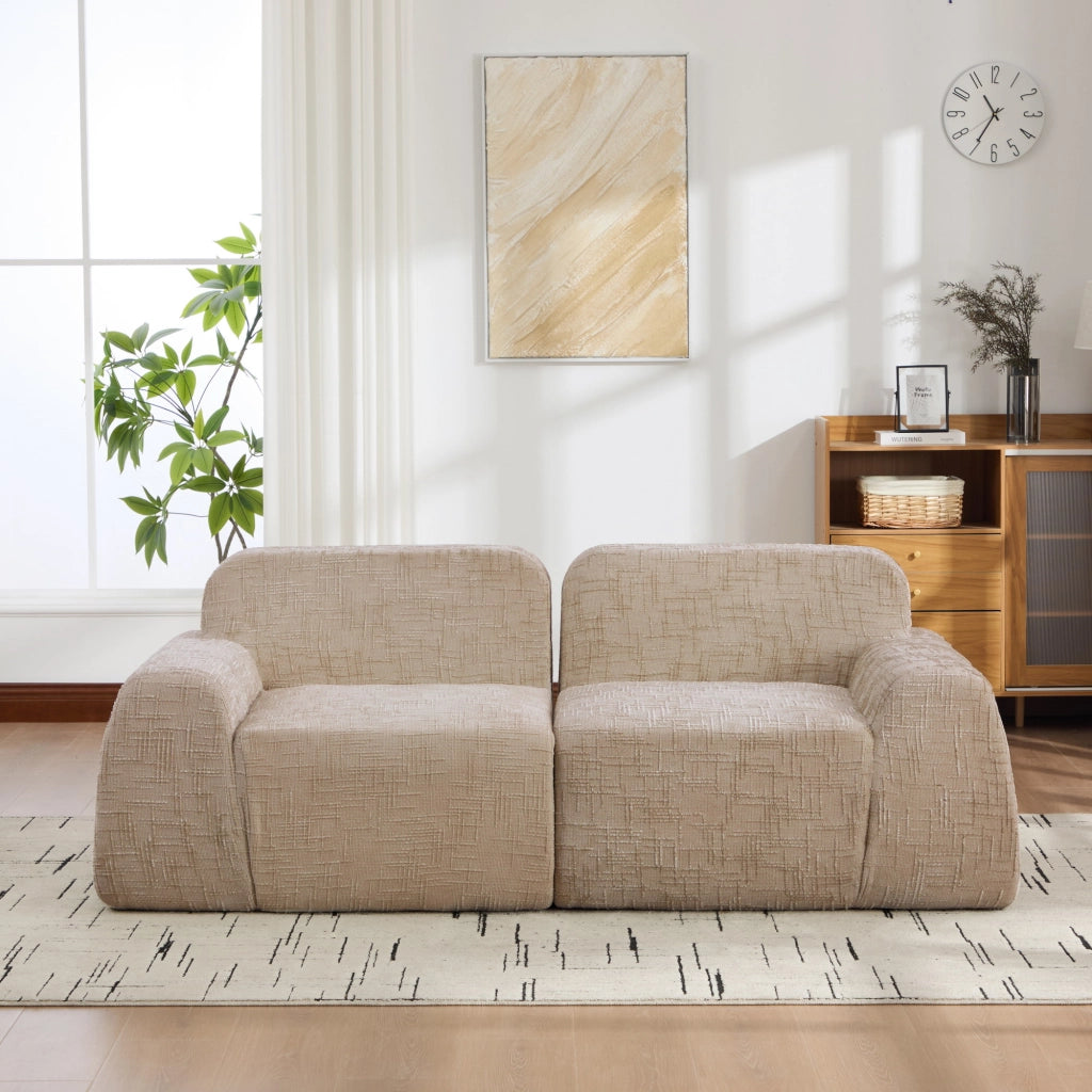 Divano a due posti, tessuto chenille, design modulare, imbottitura in schiuma ad alta elasticit¨¤ 30D, pronto all'uso, cachi