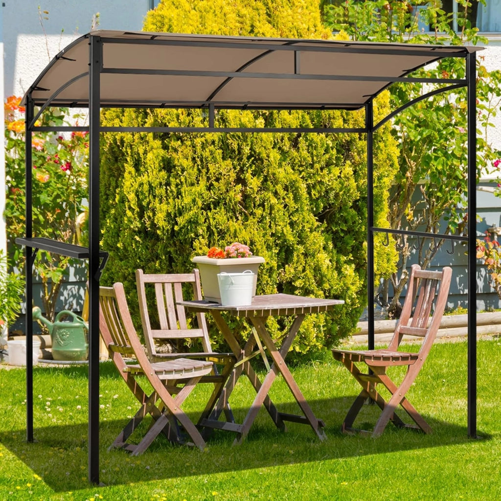 Gazebo per Barbecue, 216 x 134 x 211 cm, Pergola per BBQ con Ripiano Portaoggetti e 5 Ganci, Struttura Robusta in Metallo, per Giardino Cortile e Spiaggia