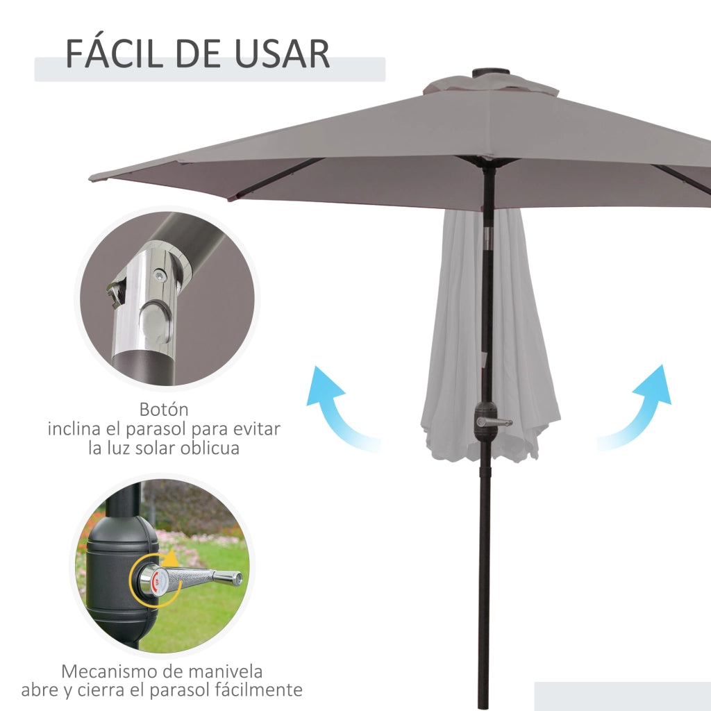 Ombrellone da Giardino LED Solare ?265cm ¨C Xylo ¨C Grigio Acciaio Inclinabile con Manovella