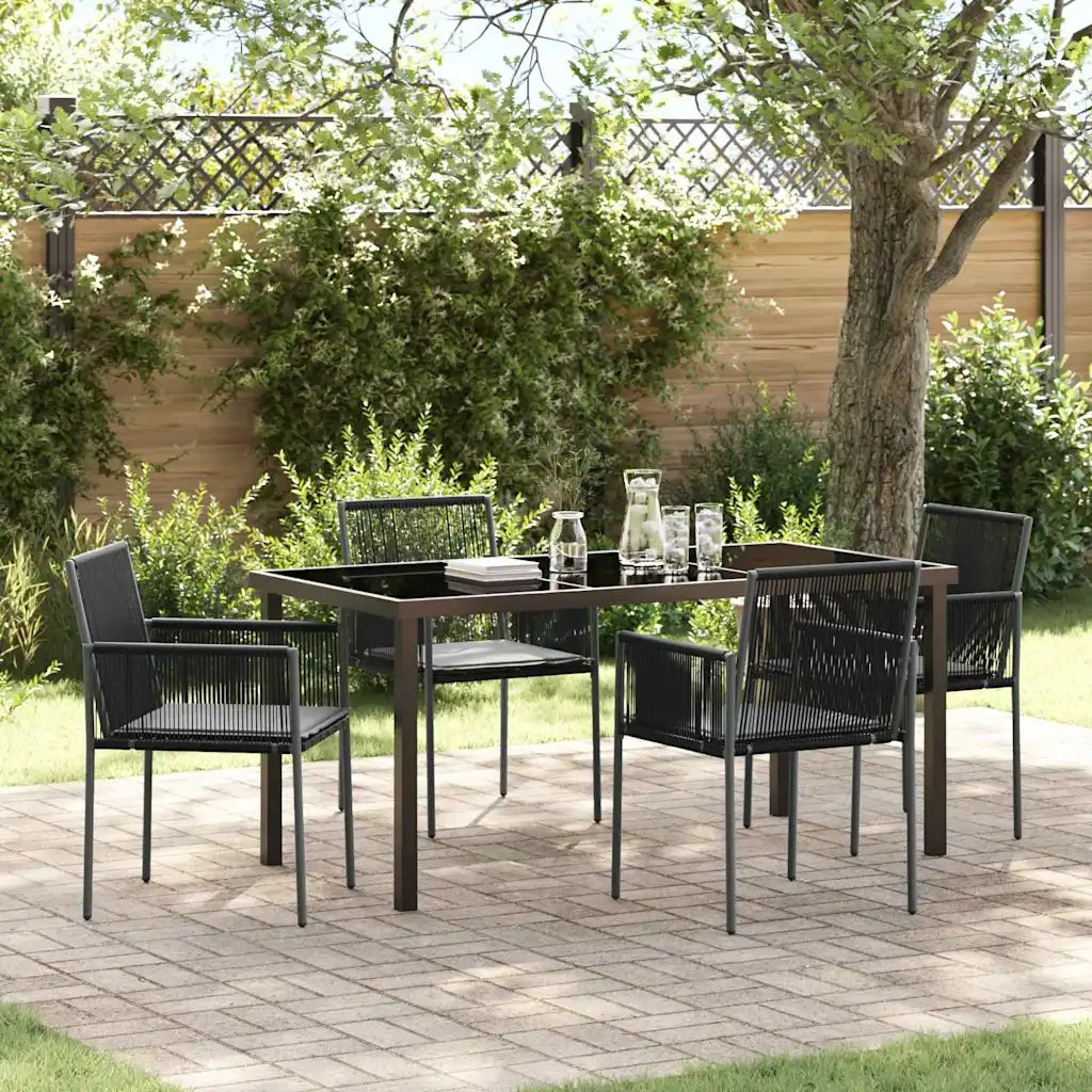 Set da Pranzo per Giardino 5 pcs Nero Rattan in PE