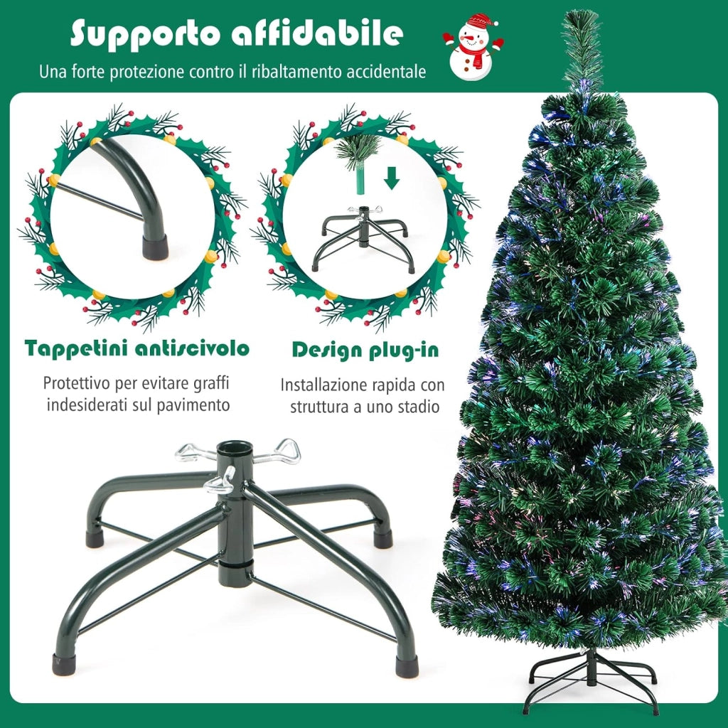 Albero di Natale Illuminato Albero di Abete Artificiale, con Fibra Ottica Cambia Colore, Verde (180cm)
