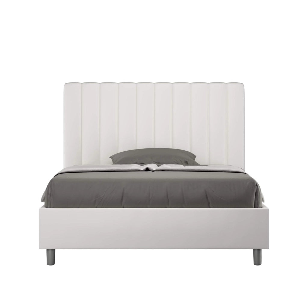 Letto una piazza e mezza con rete imbottito 130x190 similpelle bianco Agueda