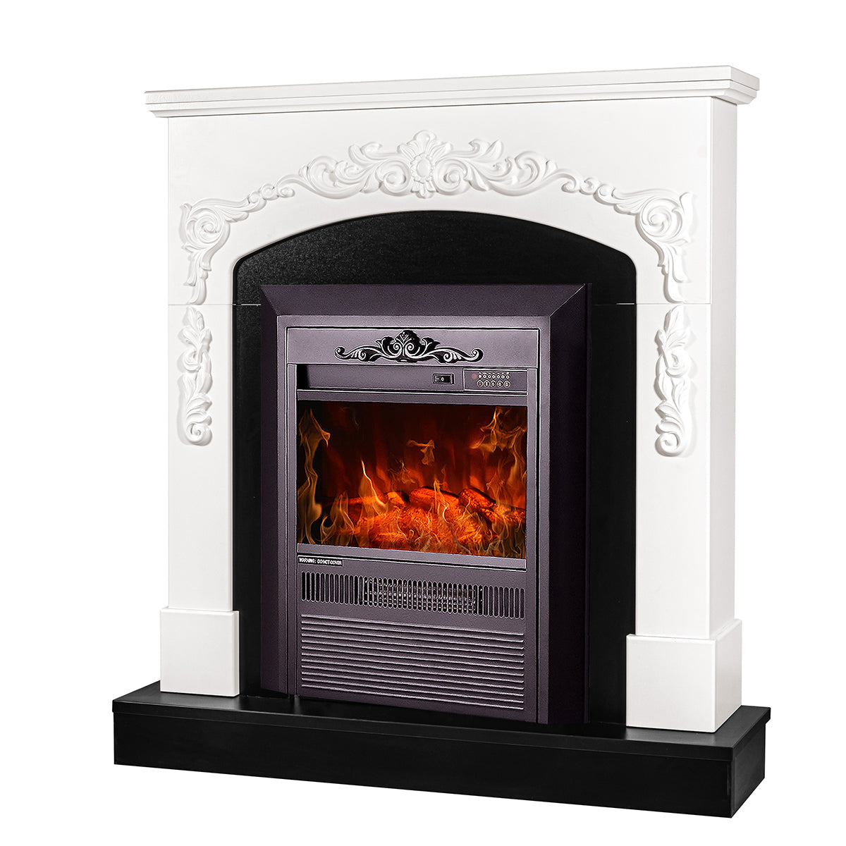 Camino Elettrico da Pavimento 97,5x90x25 cm Effetto Fiamma 2000W Casanova & Cristina Bianco/nero
