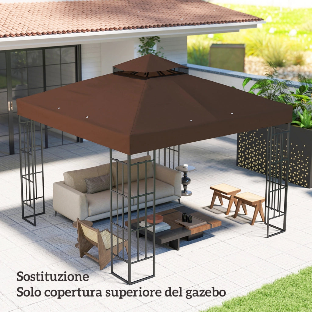 Gazebo da Giardino 3x3m 2 Livelli ¨C zephmum ¨C Poliestere UPF30+ color Caff¨¨