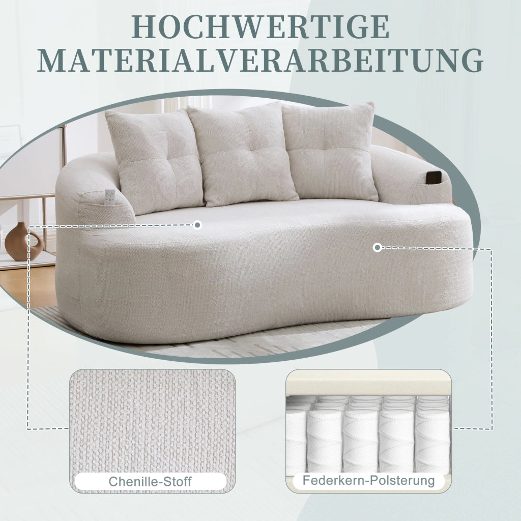 divano a 2 posti con schiuma e molle insacchettate; senza montaggio; in ciniglia beige; 164 Ã— 92 Ã— 60 cm