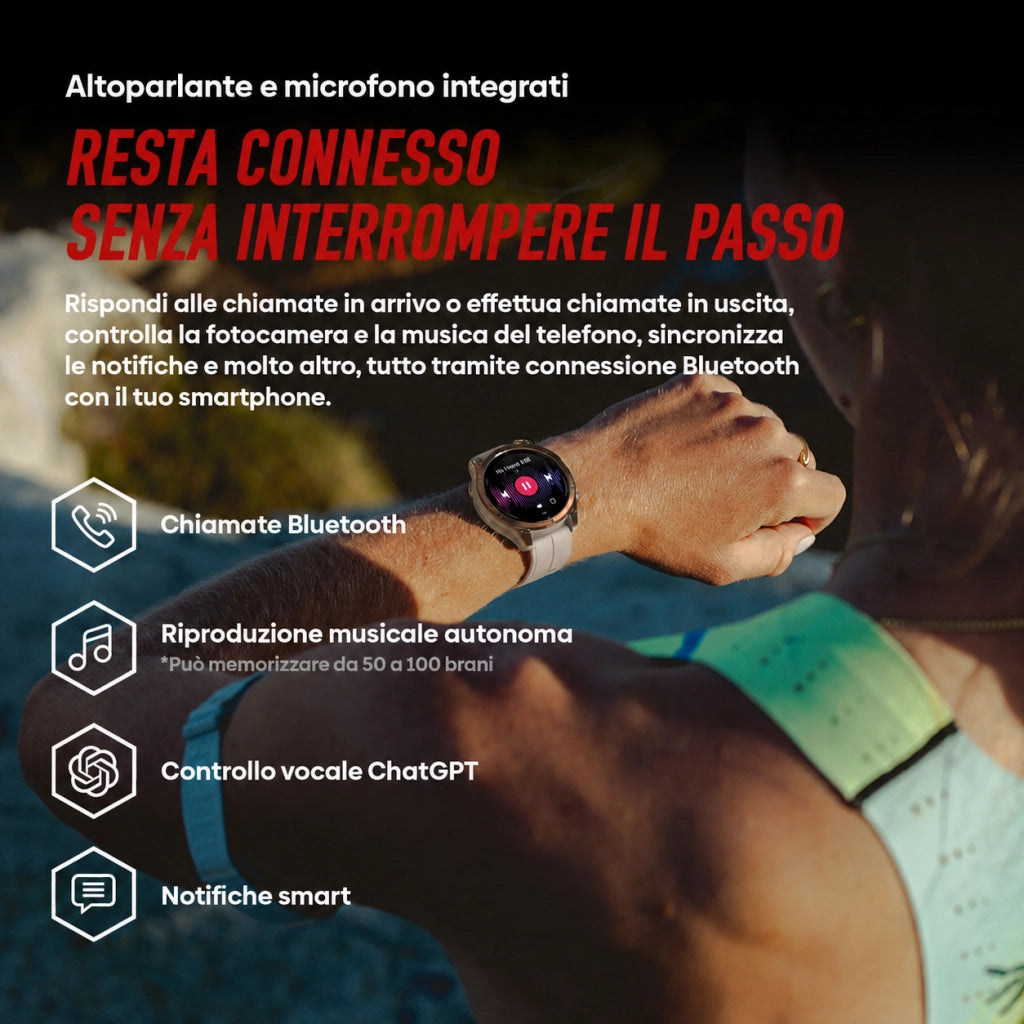 Smartwatch Orologio Intelligente con GPS; chiamate Bluetooth; schermo AMOLED da 1;43"; torcia; impermeabile 5 ATM - Bronze