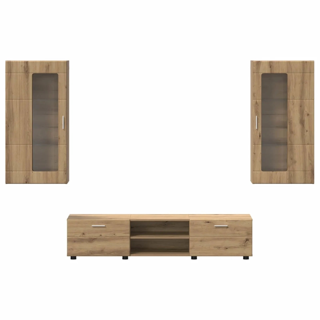 Set mobile TV FLORIN 3 pz-Credenza per TV Rovere artigianale Legno multistrato 588183