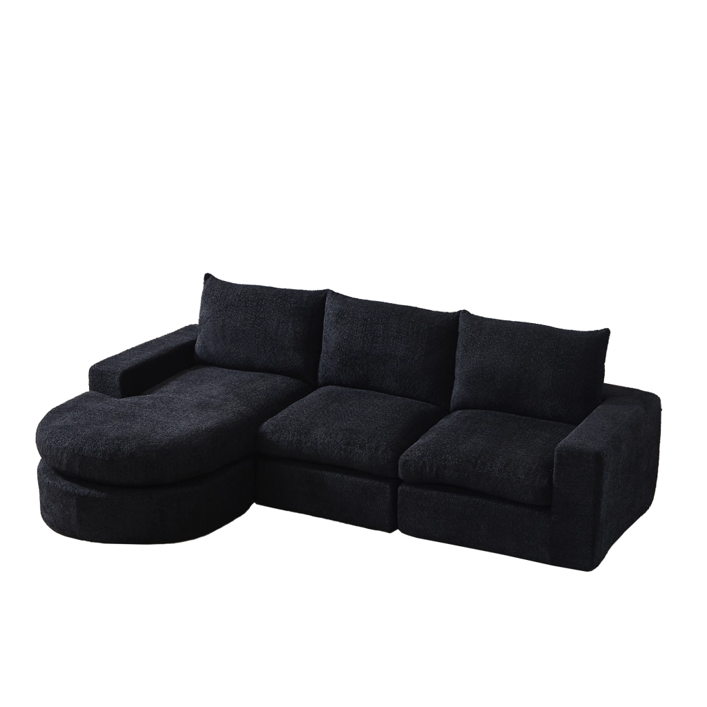 Divano modulare con chaise longue reversibile in ciniglia nero