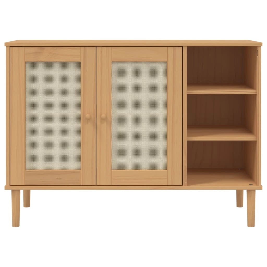 Buffet credenza cassettiera armadio mobile contenitore organizer per cucina soggiorno effetto rattan 112 x 40 x 80 cm legno di pino massiccio marrone 02_0036229