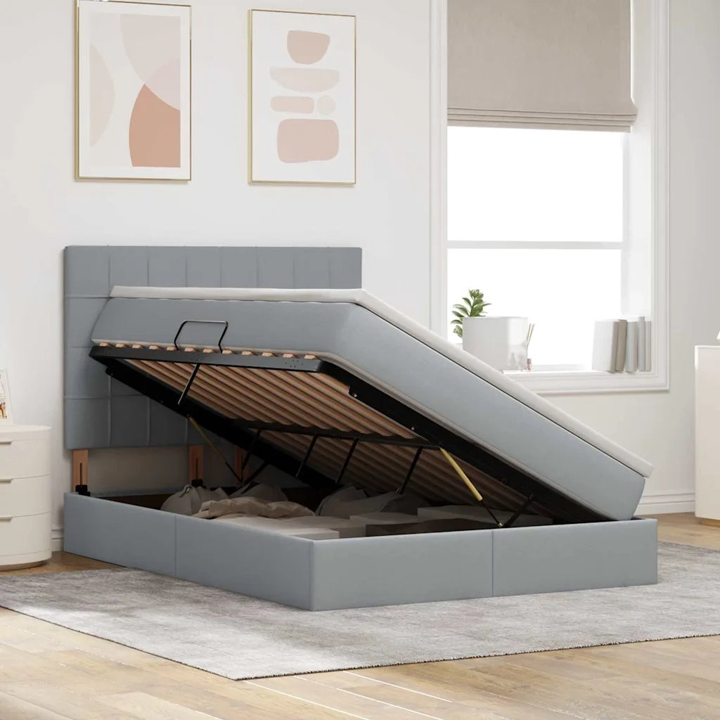Letto con contenitore e materasso Grigio chiaro 140 x 200 cm
