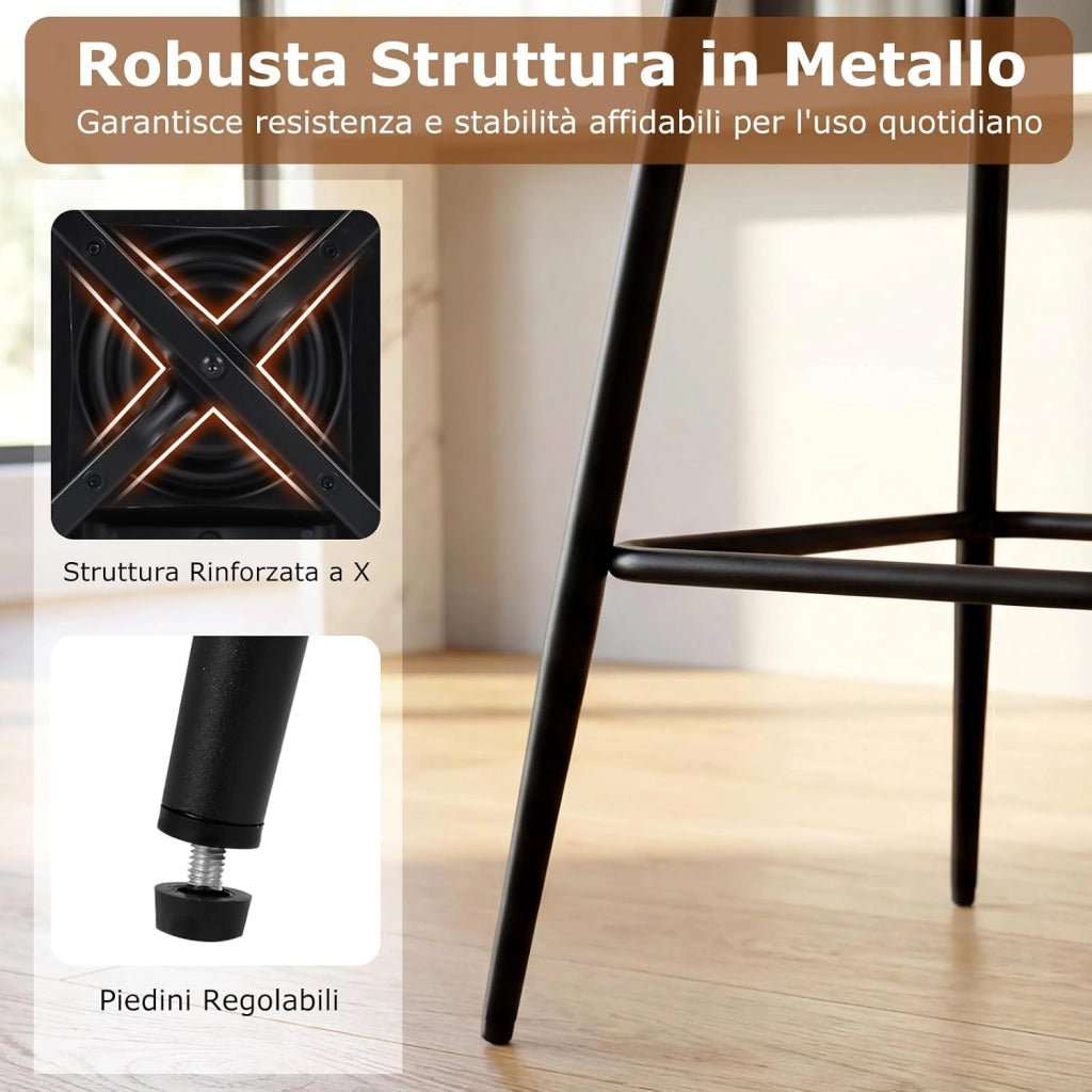 Set di 2 Sgabelli Girevoli, Sedie da Bar Moderne con Schienale Imbottito, Poggiapiedi e Gambe in Metallo, Sgabelli Imbottiti in Similpelle per Isola Cucina e Sala da Pranzo (Marrone, Rotondo)