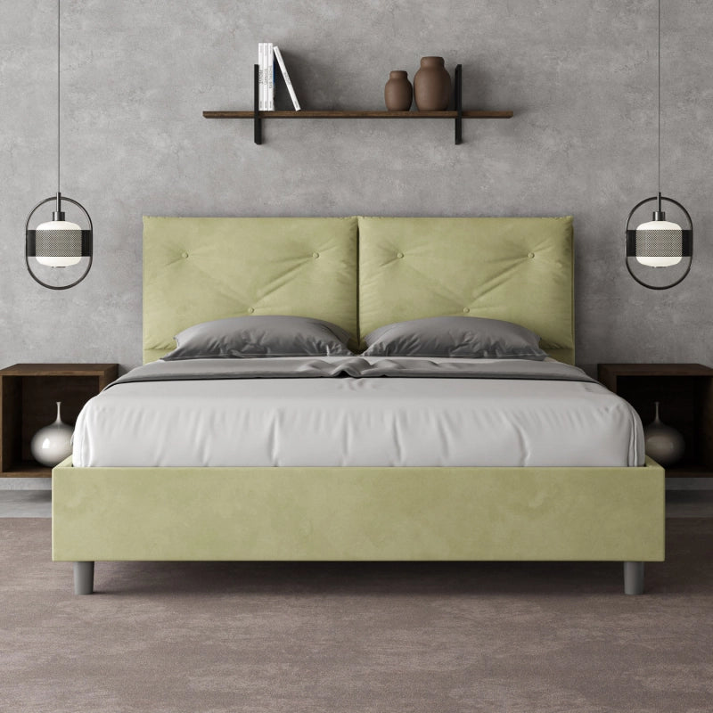 Letto imbottito Matrimoniale 160x200 cm Appia - Con rete,Microfibra,Tè verde