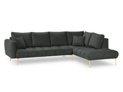 Cosmopolitan Design - Divano angolare destro "Hastings" 5 posti in velluto grigio scuro 