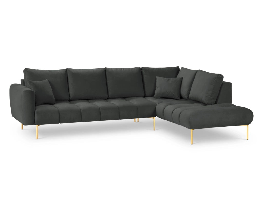 Cosmopolitan Design - Divano angolare destro "Hastings" 5 posti in velluto grigio scuro 