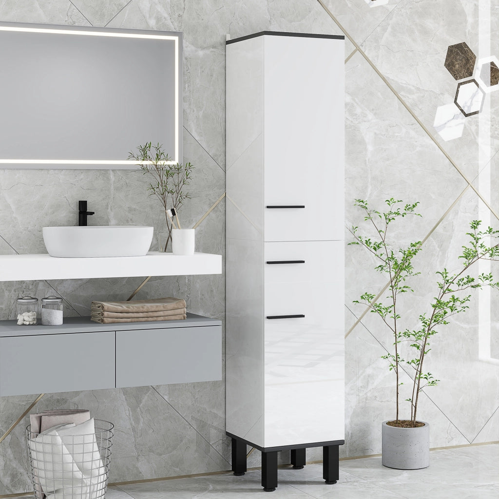Armadietto Alto Bagno con Ante e Ripiani Regolabili ¨C zephmum ¨C Bianco 34x32x170 cm