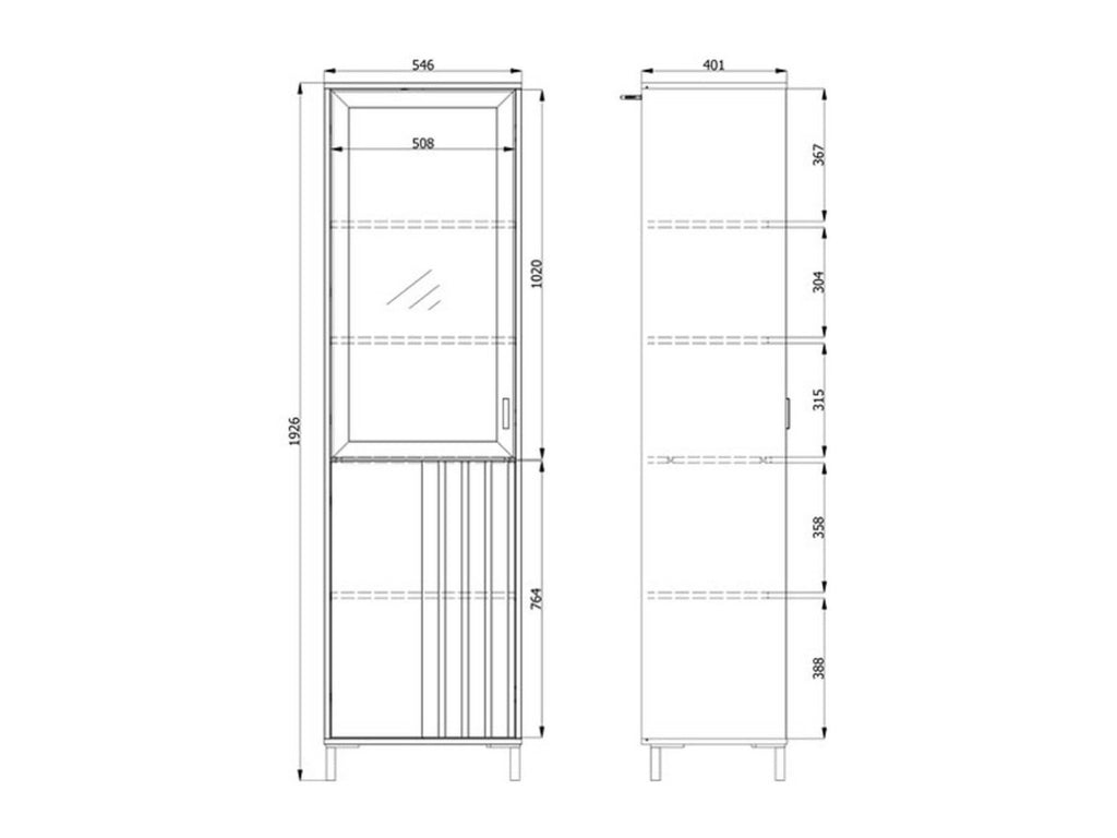 Mobile Espositore Senis, Vetrina 4 Ripiani, 54.5x40x192.5h cm Marrone Rovere Nodi