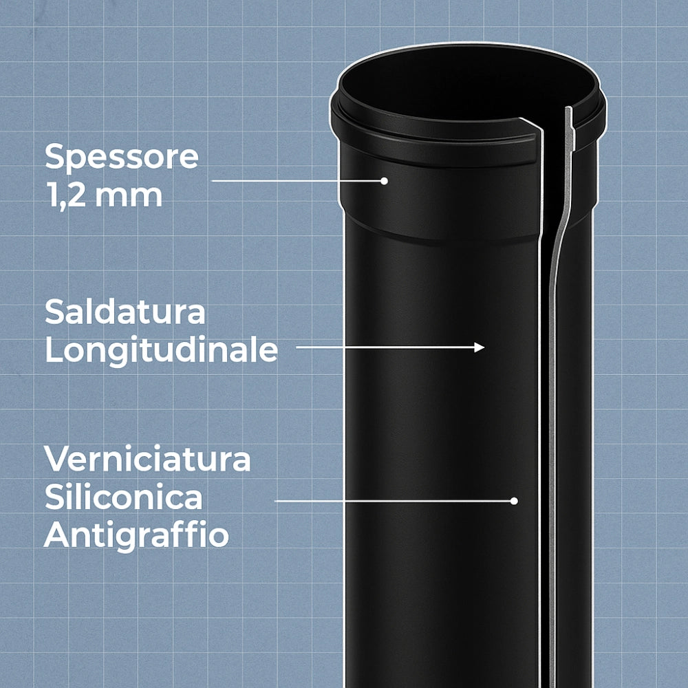 Tubo acciaio canna fumaria stufa pellet spessore 1,2 mm diametro 80 mm *** misura h 1000 mm, confezione 1