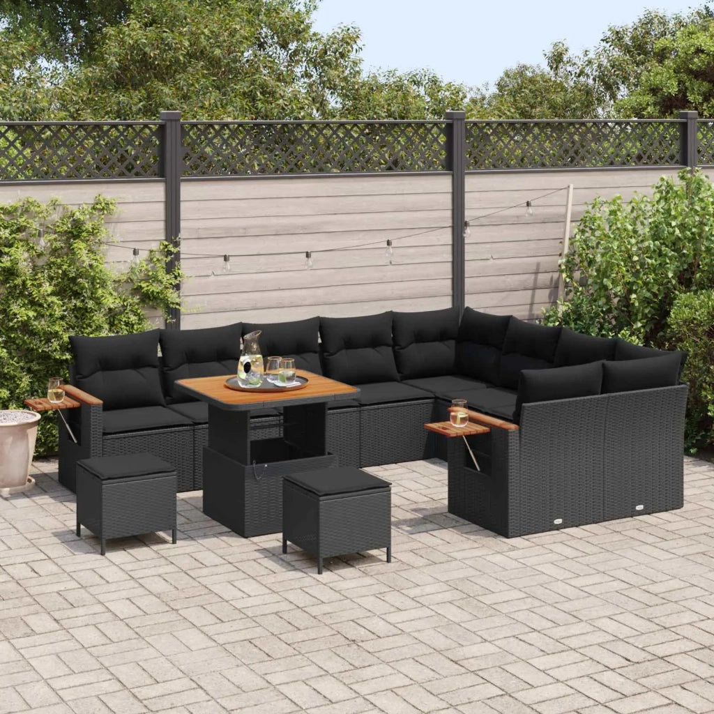 Set Divano da Giardino 12 pcs Nero polyrattan