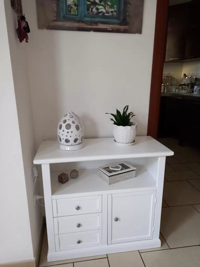 Porta tv in legno shabby chic bianco 84x40x75 (1378) - Mobili 2G