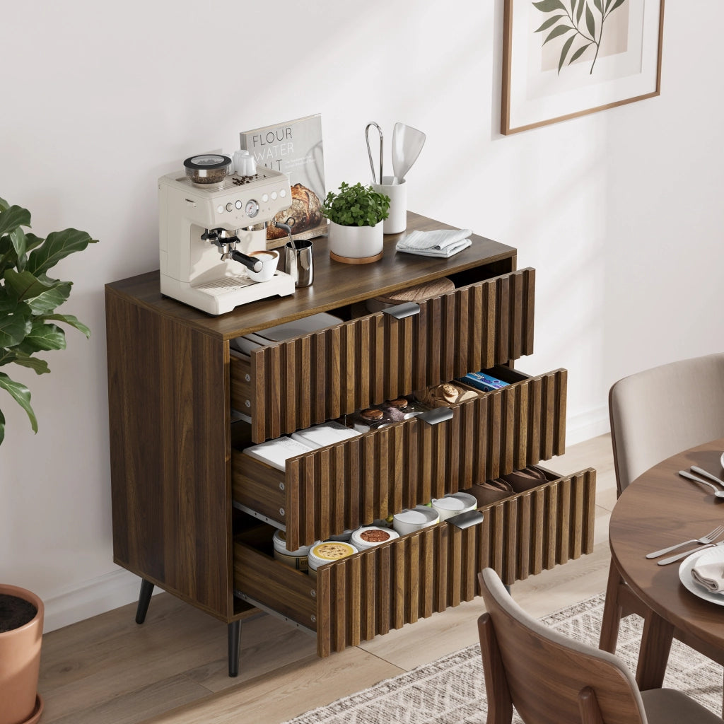 Cassettiera 80x39x78 cm con 3 cassetti in MDF noce