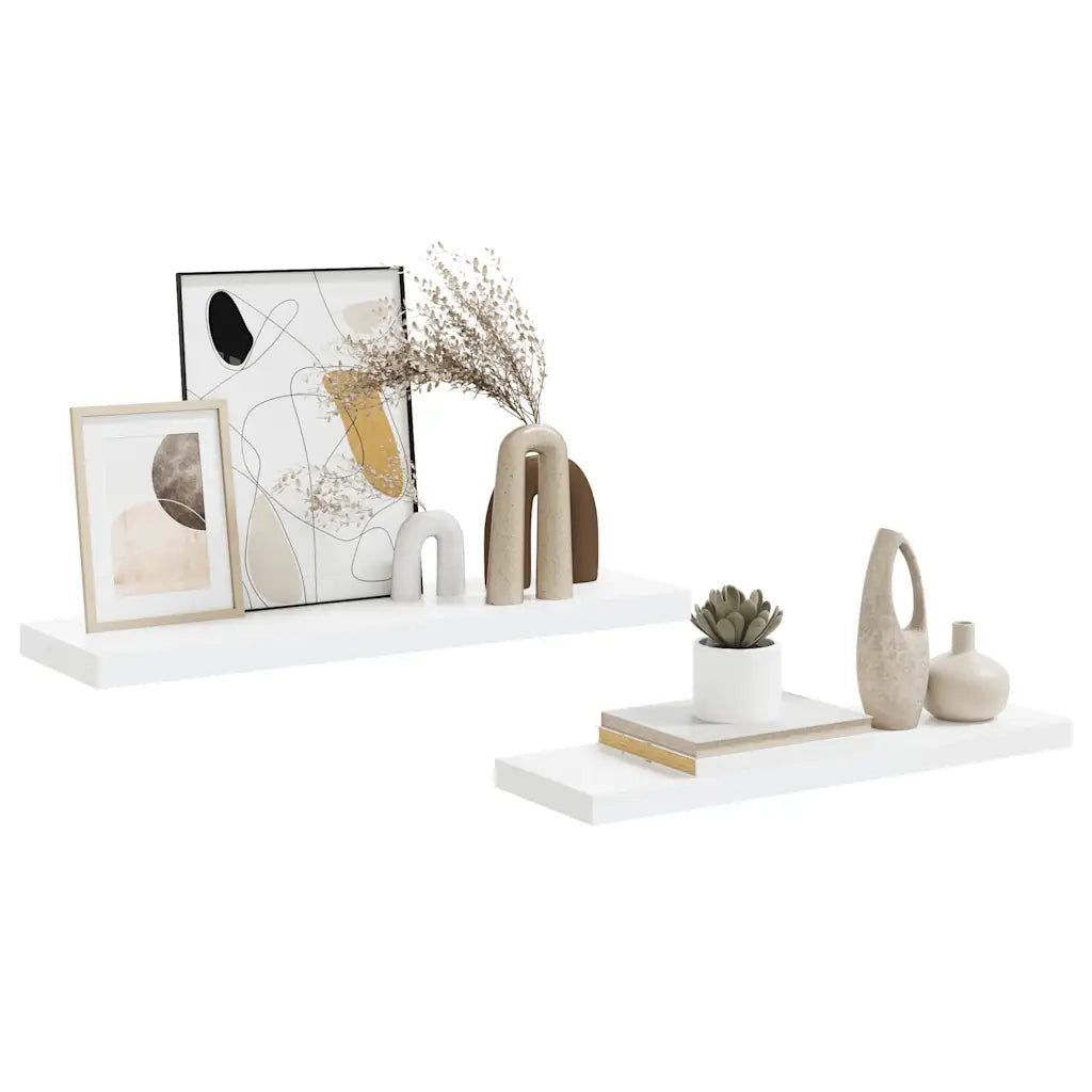 Scaffali a Parete 2 pz Bianco Lucido 80x23,5x3,8 cm in MDF 323752