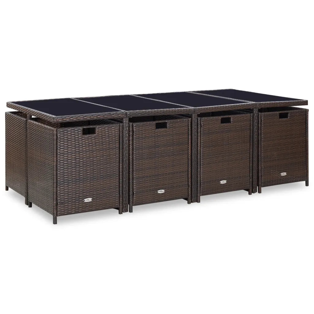 Set da Pranzo da Giardino 13 pz con Cuscini Polyrattan Marrone cod mxl 38889