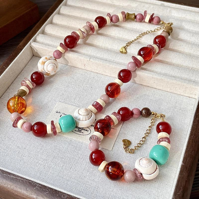 Bracciale e collana fatti a mano con perline di agata naturale multicolore, regalo di Natale o compleanno.
