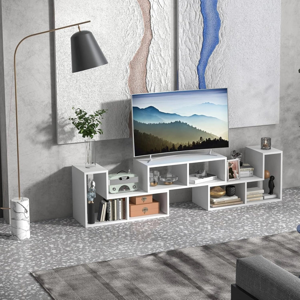 Mobile TV con Ripiani Aperti, Supporto per TV Moderno Fino a 65 Pollici, Ideale per Soggiorno,Camera, 2 Colori,134-180x30x43 cm (Bianco)