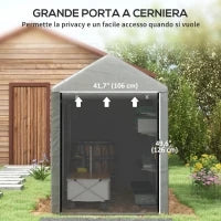 Capanno Attrezzi Tenda Garage con Copertura Anti UV e Telaio in Metallo, 120x179x165cm, Grigio Chiaro