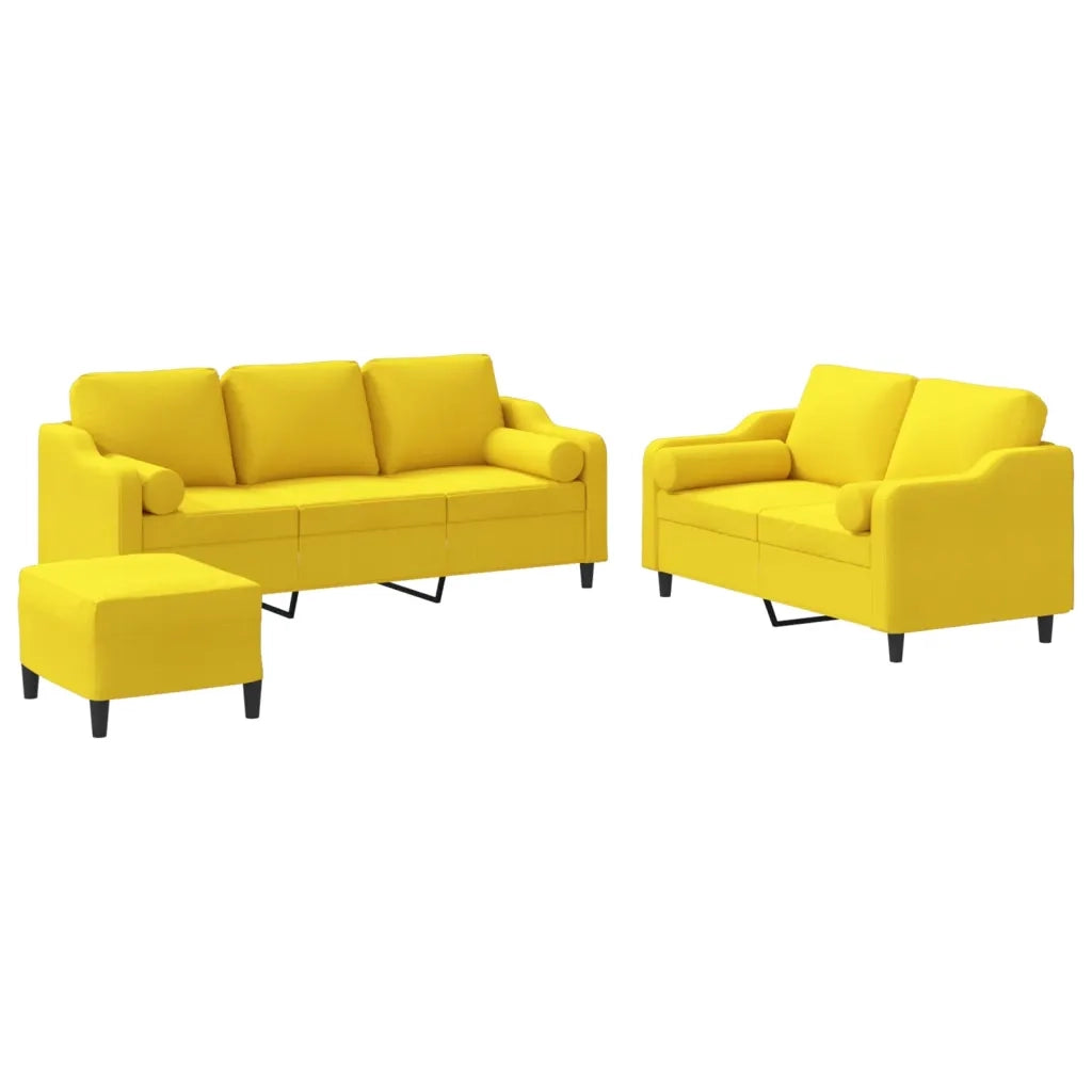 Set di Divani 3 pz con Cuscini Giallo Chiaro in Tessuto