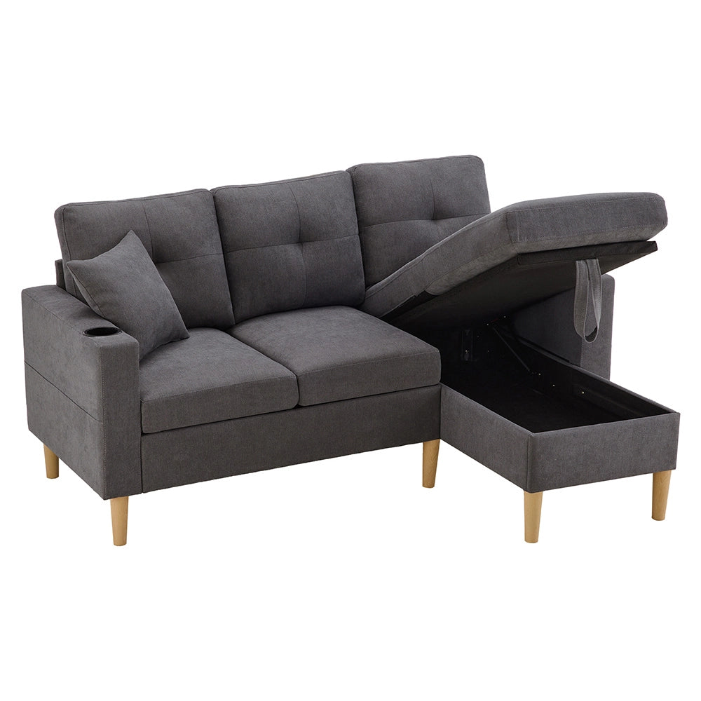 Divano L - Xylo - 3 posti con chaise longue porta-bicchieri